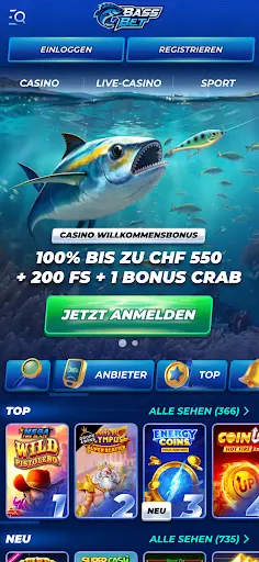 BassBet Mobile Casino – Willkommensbonus bis zu 550 CHF und 200 Freispiele